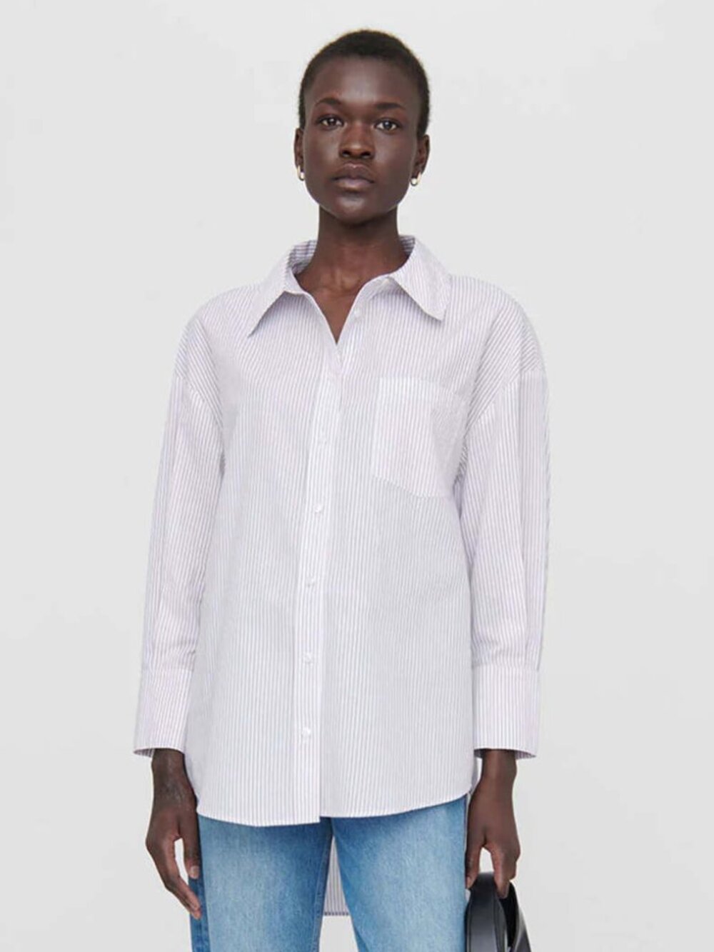 ANINE BING Mika Shirt White Lavender Stripe XL Oversized